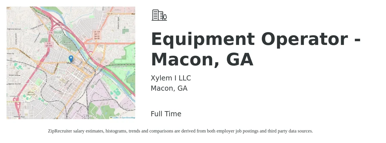 Xylem I LLC job posting for a Equipment Operator - Macon, GA in Macon, GA with a salary of $18 to $25 Hourly with a map of Macon location.