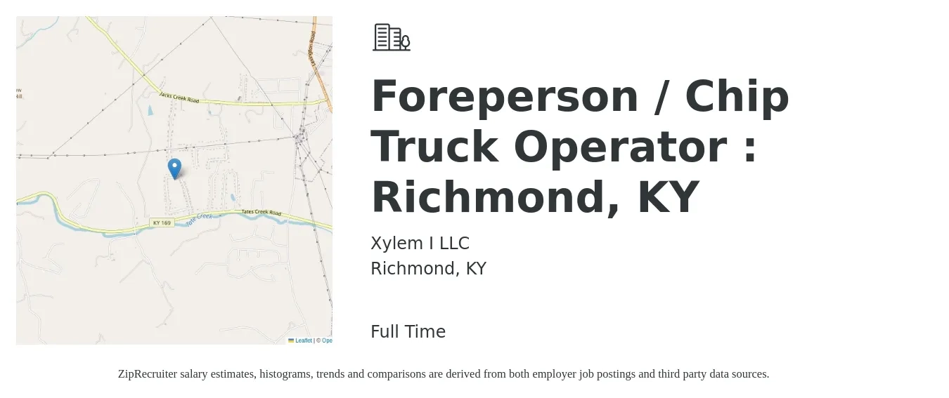 Xylem I LLC job posting for a Foreperson / Chip Truck Operator : Richmond, KY in Richmond, KY with a salary of $19 to $24 Hourly with a map of Richmond location.