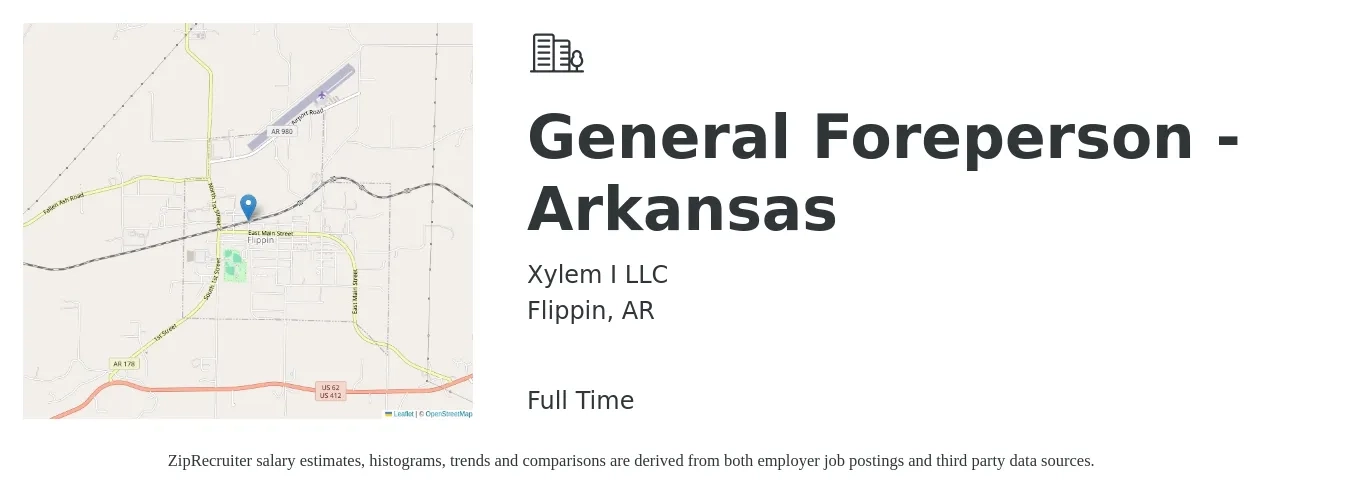 Xylem I LLC job posting for a General Foreperson - Arkansas in Flippin, AR with a salary of $15 to $40 Hourly with a map of Flippin location.