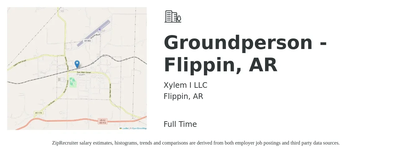 Xylem I LLC job posting for a Groundperson - Flippin, AR in Flippin, AR with a salary of $34 to $44 Hourly with a map of Flippin location.