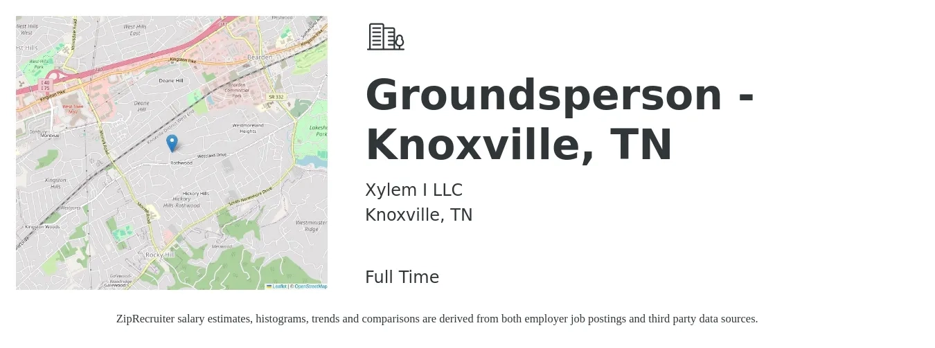 Xylem I LLC job posting for a Groundsperson - Knoxville, TN in Knoxville, TN with a salary of $1,150 to $1,650 Weekly with a map of Knoxville location.