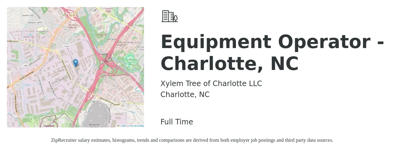 Xylem Tree of Charlotte LLC job posting for a Equipment Operator - Charlotte, NC in Charlotte, NC with a salary of $18 to $26 Hourly with a map of Charlotte location.