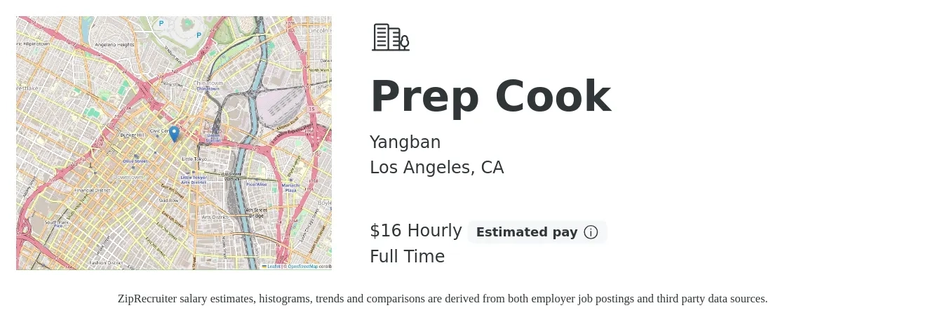 Yangban job posting for a Prep Cook in Los Angeles, CA with a salary of $17 Hourly with a map of Los Angeles location.