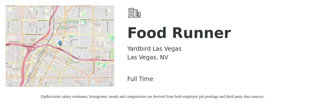 Yardbird Las Vegas job posting for a Food Runner in Las Vegas, NV with a salary of $10 to $16 Hourly with a map of Las Vegas location.