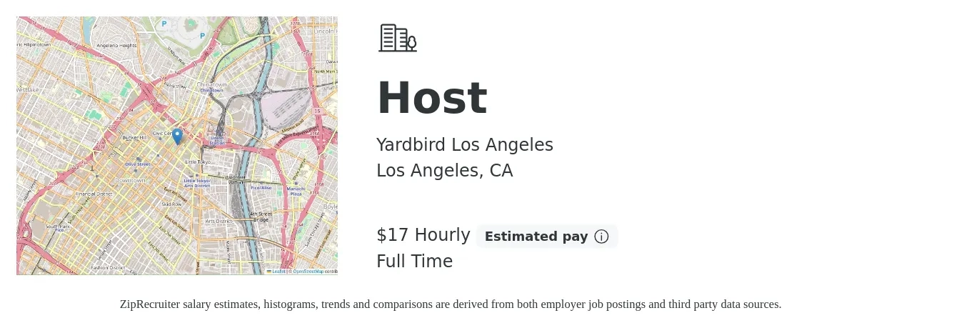 Yardbird Los Angeles job posting for a Host in Los Angeles, CA with a salary of $18 Hourly with a map of Los Angeles location.