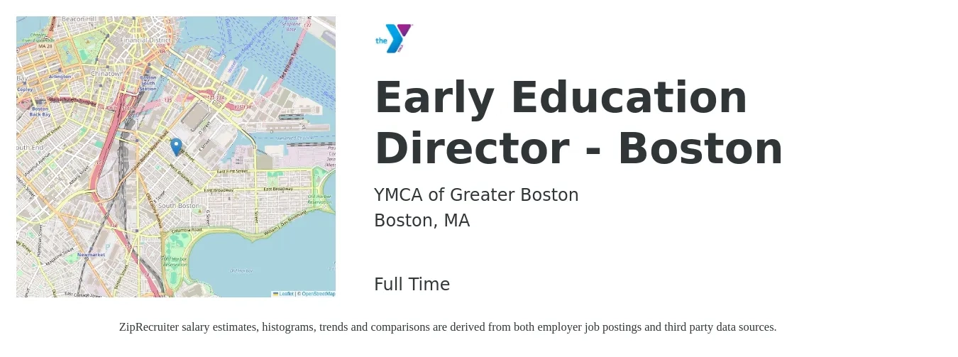 YMCA of Greater Boston job posting for a Early Education Director - Boston in Boston, MA with a salary of $59,200 to $94,500 Yearly with a map of Boston location.