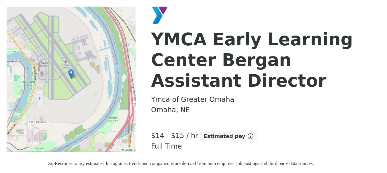 Ymca of Greater Omaha job posting for a YMCA Early Learning Center Bergan Assistant Director in Omaha, NE with a salary of $15 to $16 Hourly with a map of Omaha location.