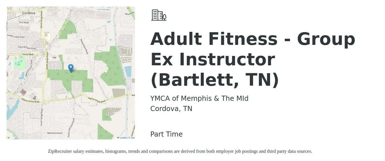 YMCA of Memphis & The MId job posting for a Adult Fitness - Group Ex Instructor (Bartlett, TN) in Cordova, TN with a salary of $16 to $26 Hourly with a map of Cordova location.