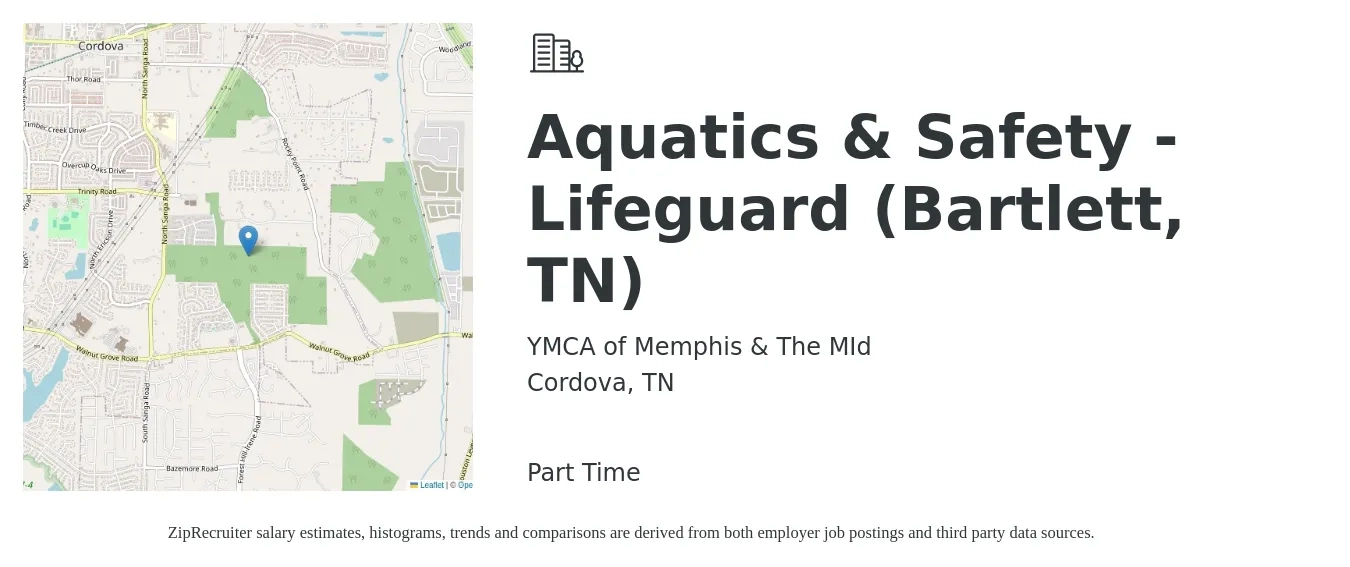 YMCA of Memphis & The MId job posting for a Aquatics & Safety - Lifeguard (Bartlett, TN) in Cordova, TN with a salary of $12 to $16 Hourly with a map of Cordova location.