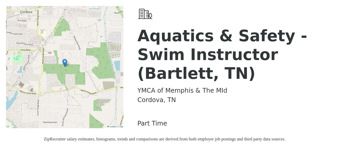 YMCA of Memphis & The MId job posting for a Aquatics & Safety - Swim Instructor (Bartlett, TN) in Cordova, TN with a salary of $14 to $19 Hourly with a map of Cordova location.