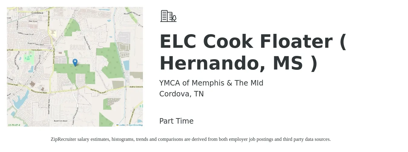 YMCA of Memphis & The MId job posting for a ELC Cook Floater ( Hernando, MS ) in Cordova, TN with a salary of $12 to $16 Hourly with a map of Cordova location.