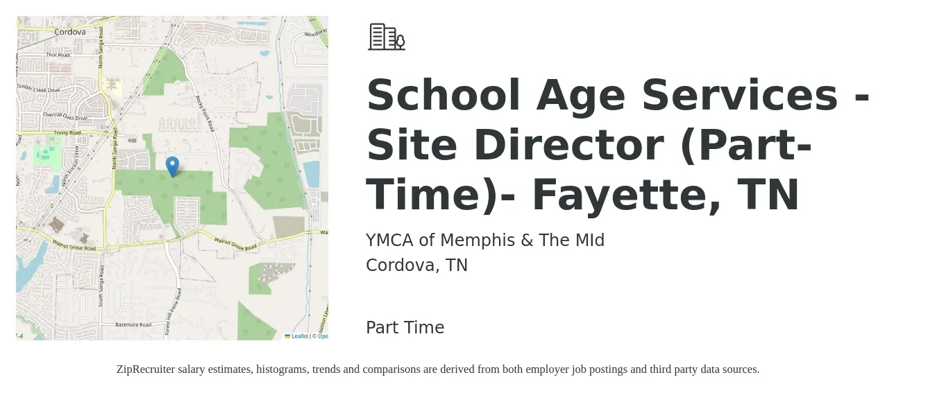 YMCA of Memphis & The MId job posting for a School Age Services - Site Director (Part-Time)- Fayette, TN in Cordova, TN with a salary of $16 to $26 Hourly with a map of Cordova location.