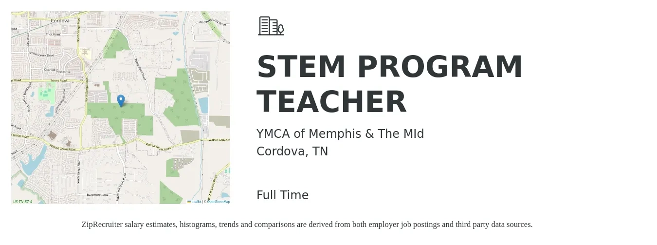 YMCA of Memphis & The MId job posting for a STEM PROGRAM TEACHER in Cordova, TN with a salary of $13 to $21 Hourly with a map of Cordova location.