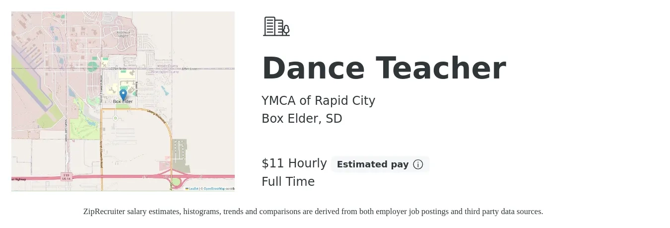 YMCA of Rapid City job posting for a Dance Teacher in Box Elder, SD with a salary of $12 Hourly with a map of Box Elder location.