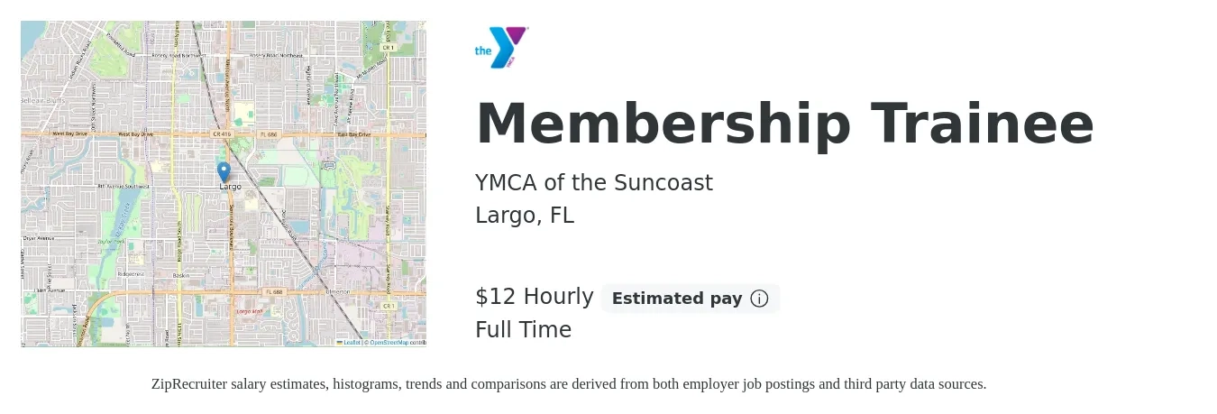 YMCA of the Suncoast job posting for a Membership Trainee in Largo, FL with a salary of $13 to $13 Hourly with a map of Largo location.