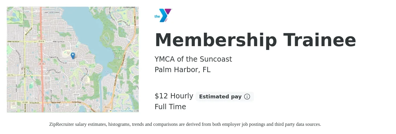 YMCA of the Suncoast job posting for a Membership Trainee in Palm Harbor, FL with a salary of $13 to $13 Hourly with a map of Palm Harbor location.