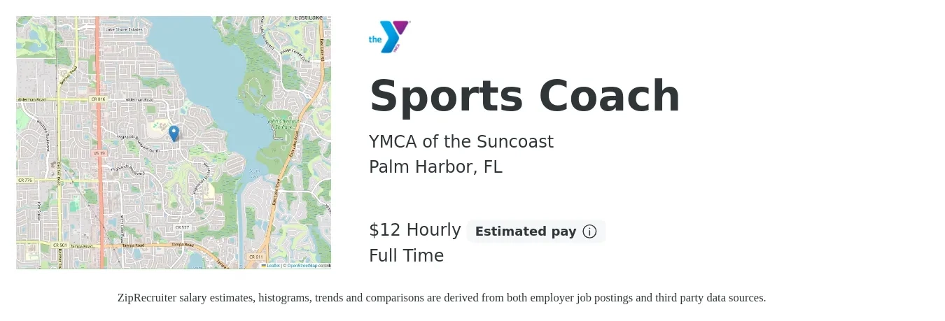 YMCA of the Suncoast job posting for a Sports Coach in Palm Harbor, FL with a salary of $13 to $13 Hourly with a map of Palm Harbor location.