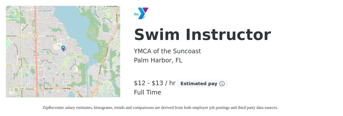 YMCA of the Suncoast job posting for a Swim Instructor in Palm Harbor, FL with a salary of $14 to $14 Hourly with a map of Palm Harbor location.