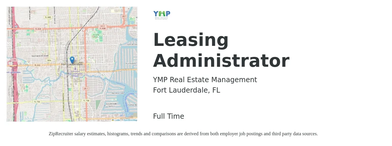 YMP Real Estate Management LLC job posting for a Leasing Administrator in Fort Lauderdale, FL with a salary of $19 to $31 Hourly with a map of Fort Lauderdale location.