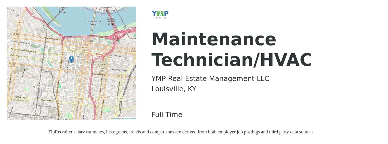YMP Real Estate Management LLC job posting for a Maintenance Technician/HVAC in Louisville, KY with a salary of $18 to $24 Hourly with a map of Louisville location.