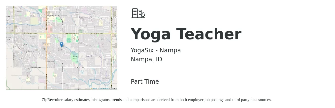 YogaSix - Nampa job posting for a Yoga Teacher in Nampa, ID with a salary of $22 to $36 Hourly with a map of Nampa location.
