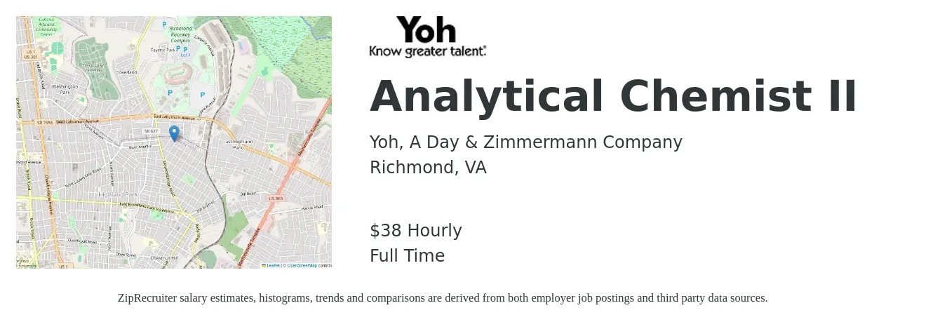 Yoh, A Day & Zimmermann Company job posting for a Analytical Chemist II in Richmond, VA with a salary of $40 Hourly with a map of Richmond location.