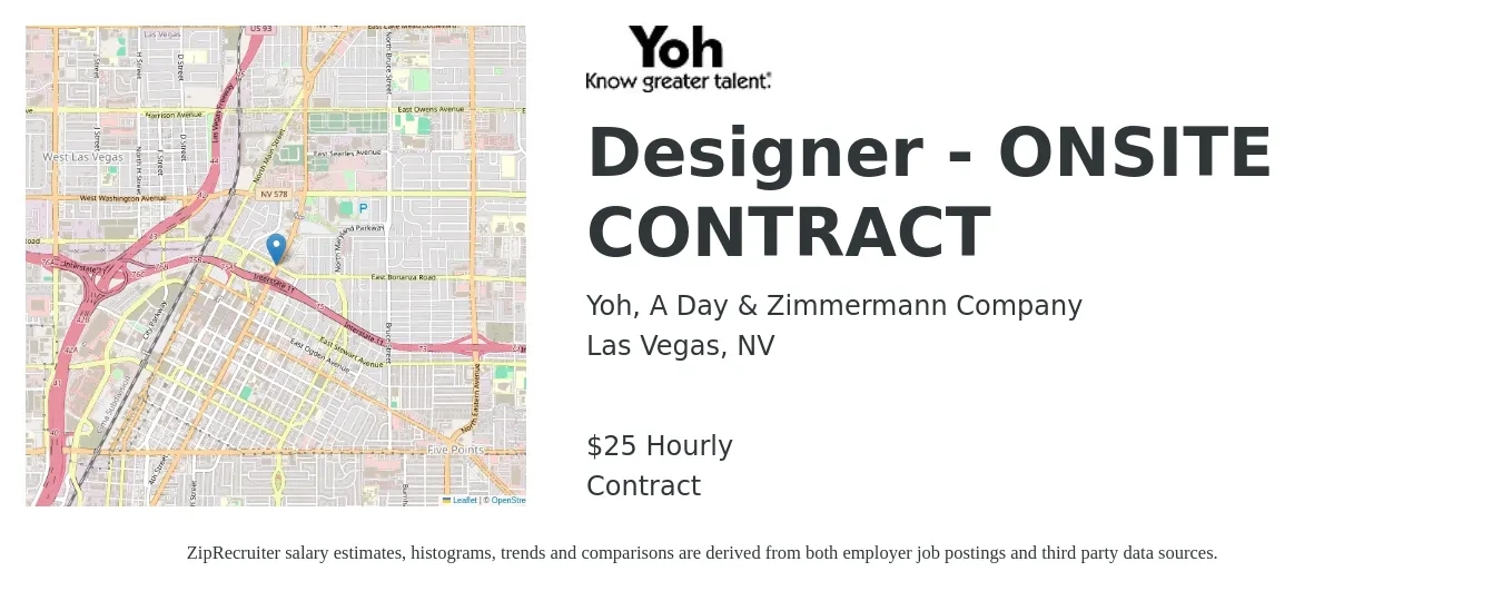 Yoh, A Day & Zimmermann Company job posting for a Designer - ONSITE CONTRACT in Las Vegas, NV with a salary of $27 Hourly with a map of Las Vegas location.