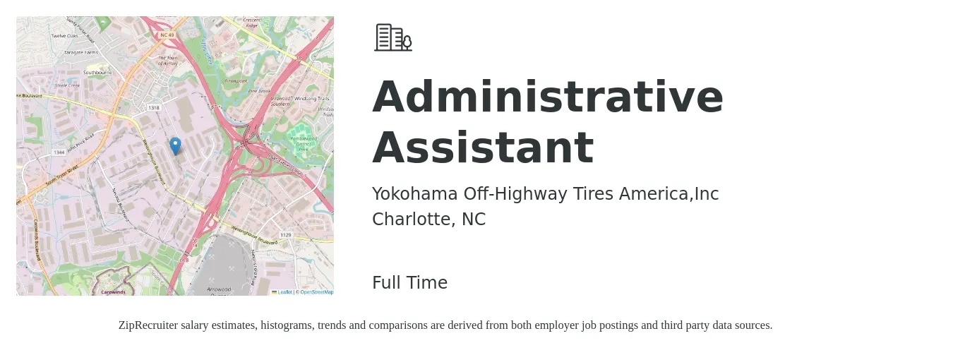 Yokohama Off-Highway Tires America,Inc job posting for a Administrative Assistant in Charlotte, NC with a salary of $17 to $23 Hourly with a map of Charlotte location.