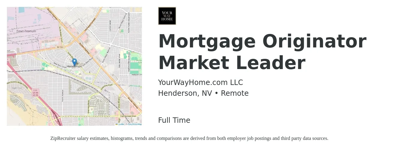 YourWayHome.com LLC job posting for a Mortgage Originator Market Leader in Henderson, NV with a salary of $14 to $42 Hourly with a map of Henderson location.