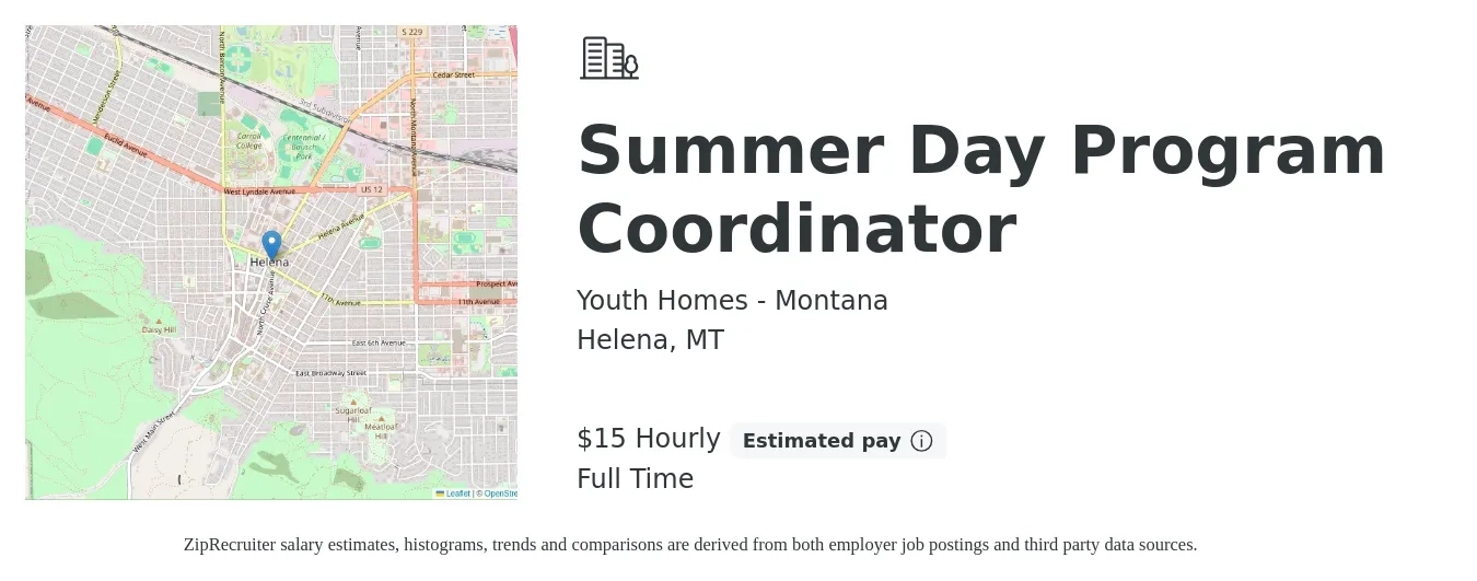 Youth Homes - Montana job posting for a Summer Day Program Coordinator in Helena, MT with a salary of $16 Hourly with a map of Helena location.