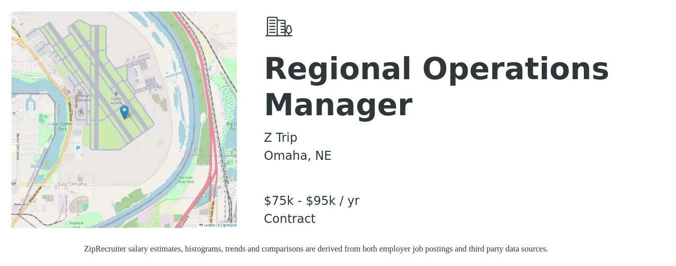 Z Trip job posting for a Regional Operations Manager in Omaha, NE with a salary of $75,000 to $95,000 Yearly with a map of Omaha location.