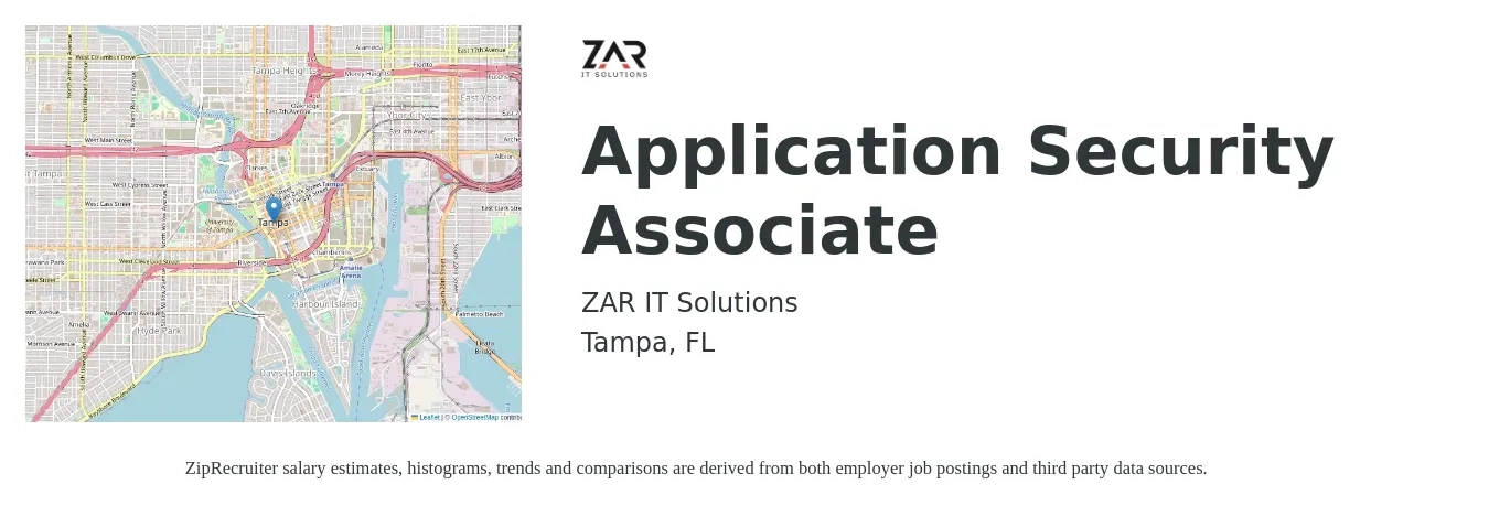 ZAR IT Solutions job posting for a Application Security Associate in Tampa, FL with a salary of $22 to $58 Hourly with a map of Tampa location.
