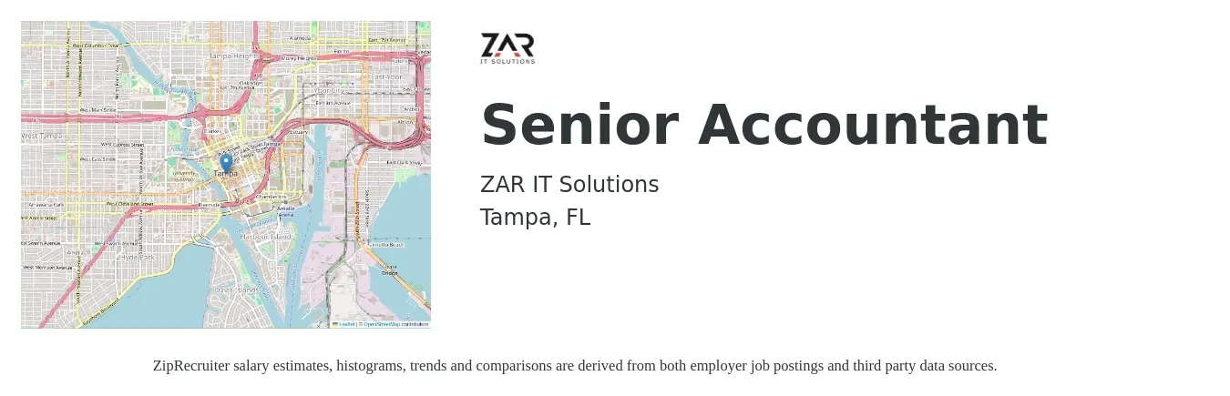 ZAR IT Solutions job posting for a Senior Accountant in Tampa, FL with a salary of $69,900 to $87,900 Yearly with a map of Tampa location.