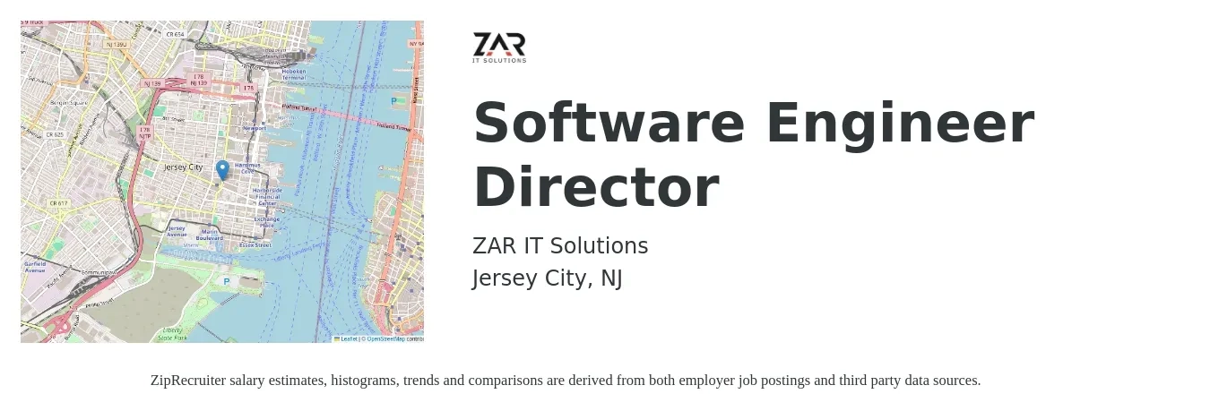 ZAR IT Solutions job posting for a Software Engineer Director in Jersey City, NJ with a salary of $167,300 to $225,900 Yearly with a map of Jersey City location.