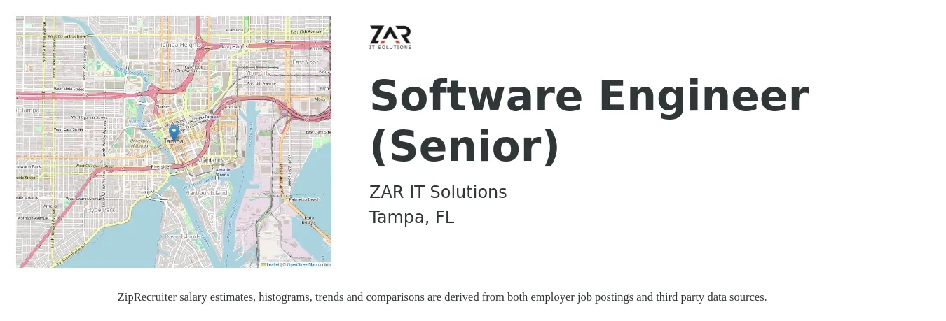 ZAR IT Solutions job posting for a Software Engineer (Senior) in Tampa, FL with a salary of $115,800 to $152,600 Yearly with a map of Tampa location.