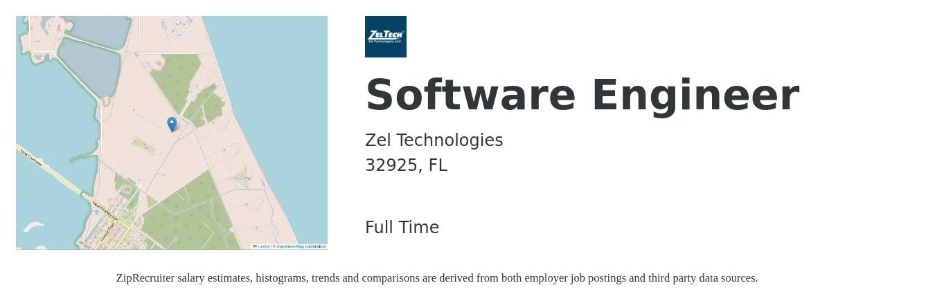 Zel Technologies job posting for a Software Engineer in 32925, FL with a salary of $131,500 to $189,500 Yearly with a map of 32925 location.