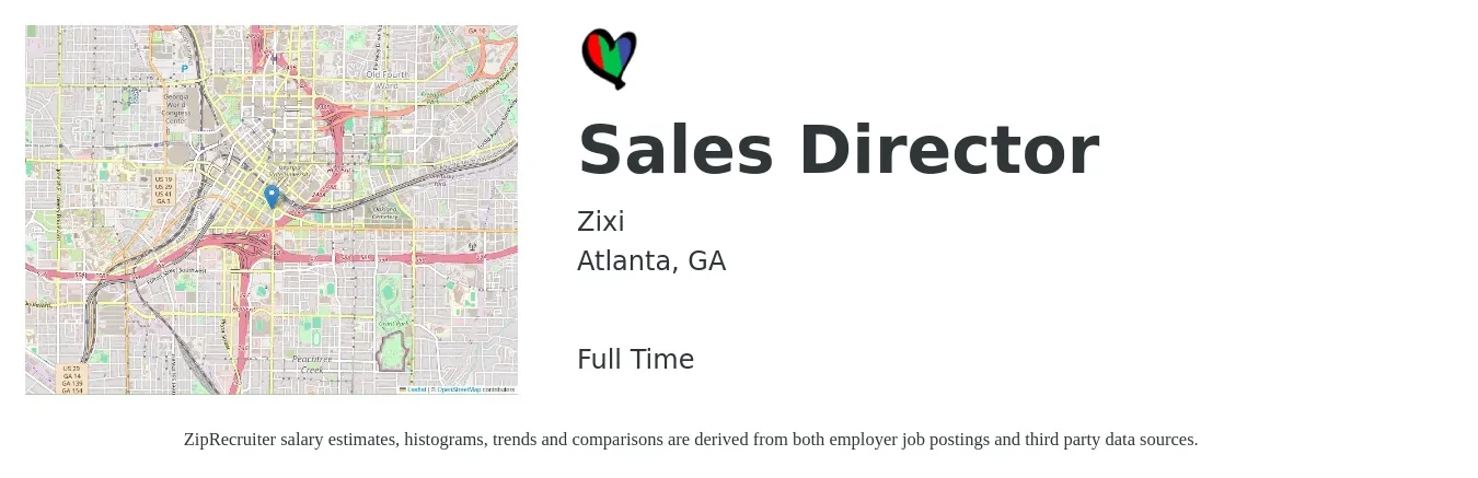 Zixi job posting for a Sales Director in Atlanta, GA with a salary of $67,800 to $120,200 Yearly with a map of Atlanta location.